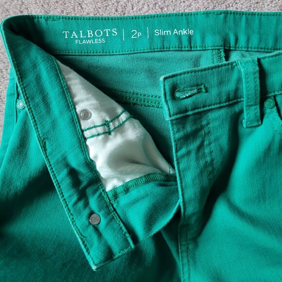 Talbots Flawless Jeans 2P Green Five Pocket Slim Ankle Stretch - Picture 4 of 9
